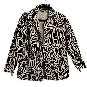 H&M Keith Haring Oversized Twill All Print White Black Button Up Jacket